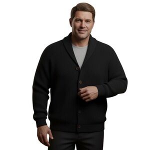 OAK HILL XXL Navy Shawl Collar Long Cardigan Wood Look Buttons R $79